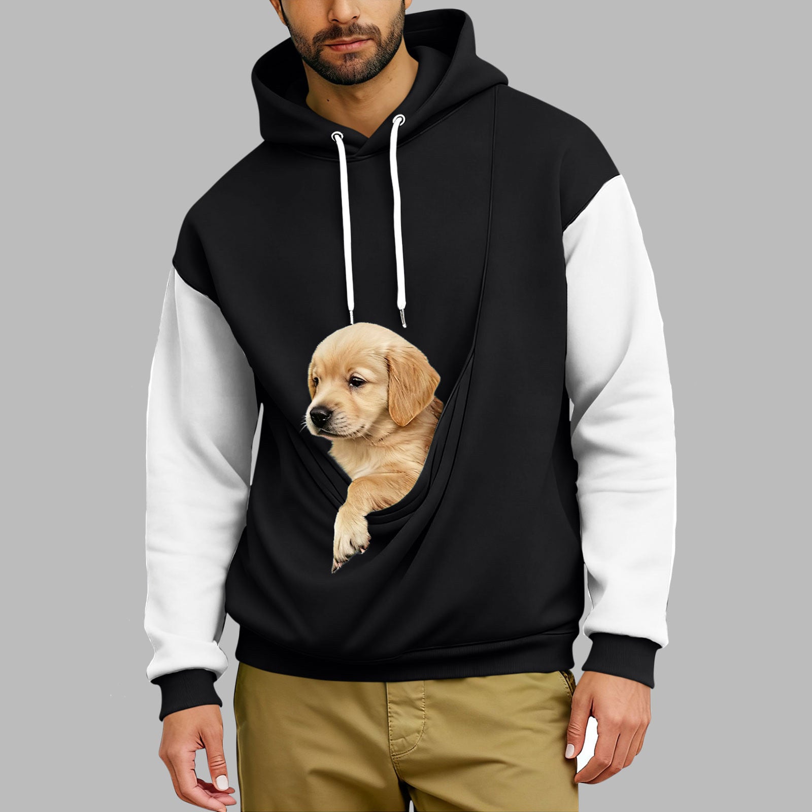 Retro-Hoodie mit Farbblock-Muster