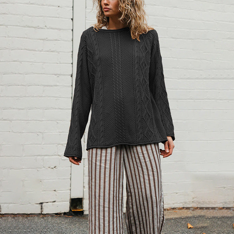 Bequemer Strickpullover mit Zopfmuster