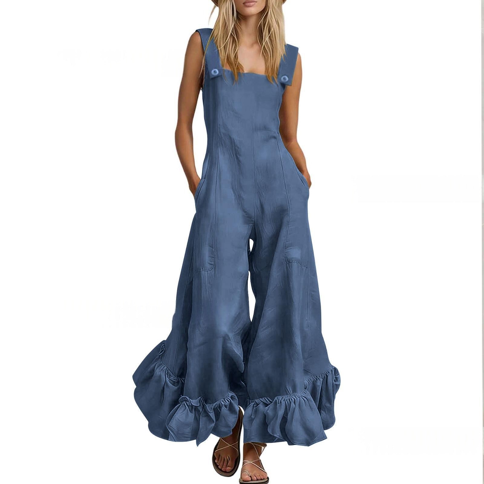 Jumpsuit mit weitem Bein und Rüschensaum