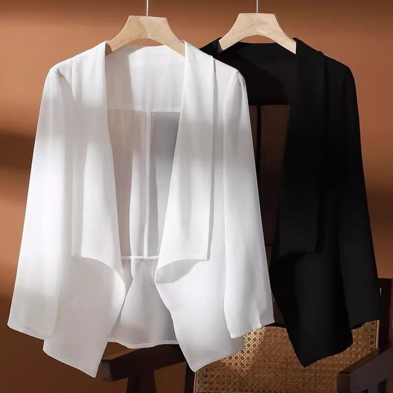 Damen Chiffon-Cardigan mit Dreiviertelärmeln – Bild 3 | LuxeStyle