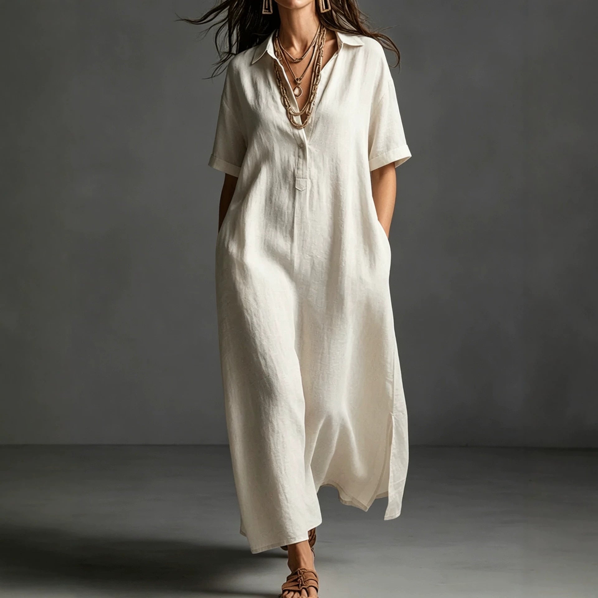 Elegantes knielanges Damen-Kleid mit Reverskragen