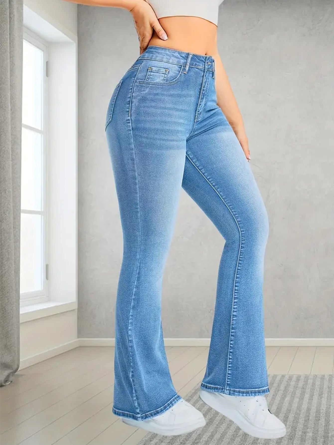 Hochtaillierte Stretch-Flare-Jeans, Hellwasch Slim Fit Bootcut