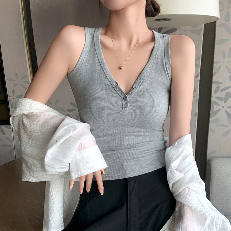 Ärmelloses V-Neck Top mit Knopfleiste