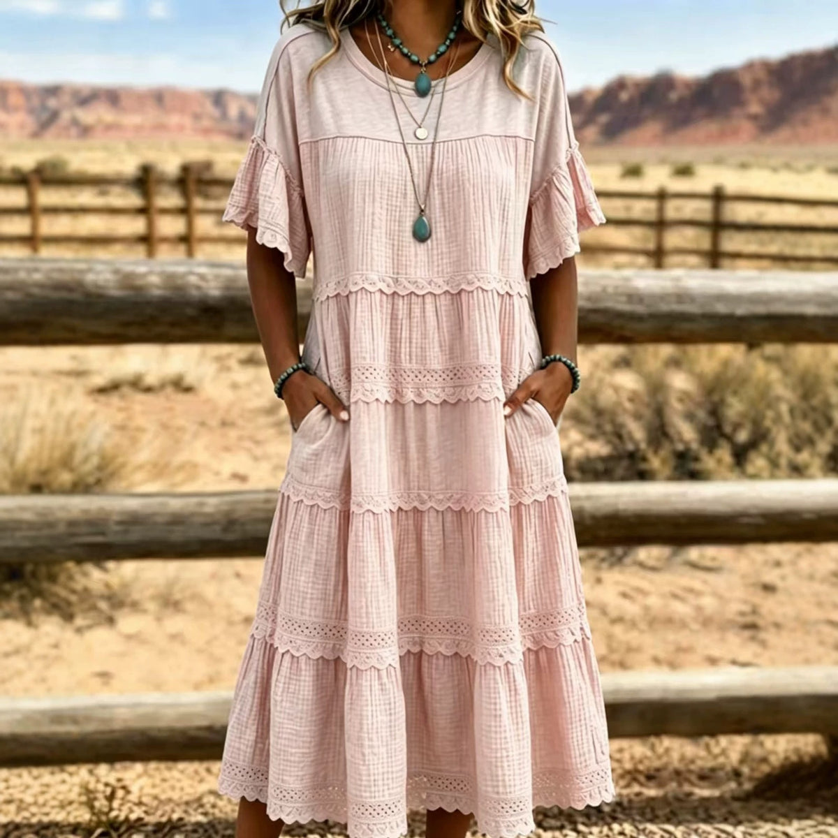 A-Linien Kleid mit Spitze und Rüschen – Bild 7 | LuxeStyle