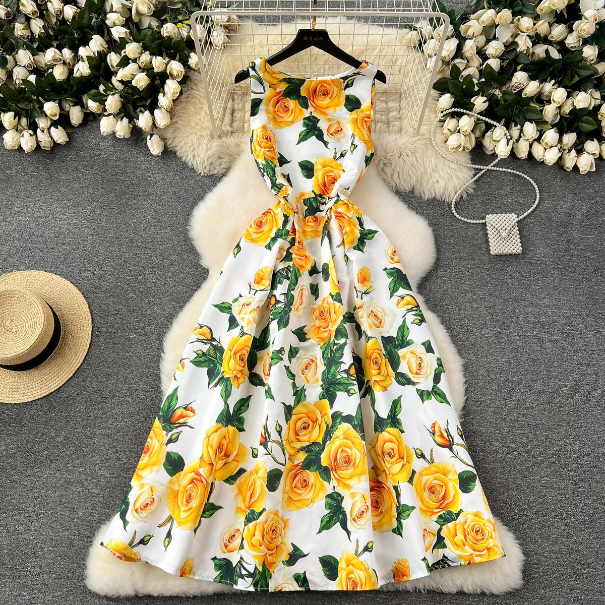 Bedrucktes ärmelloses Kleid im Retro-Stil | LuxeStyle