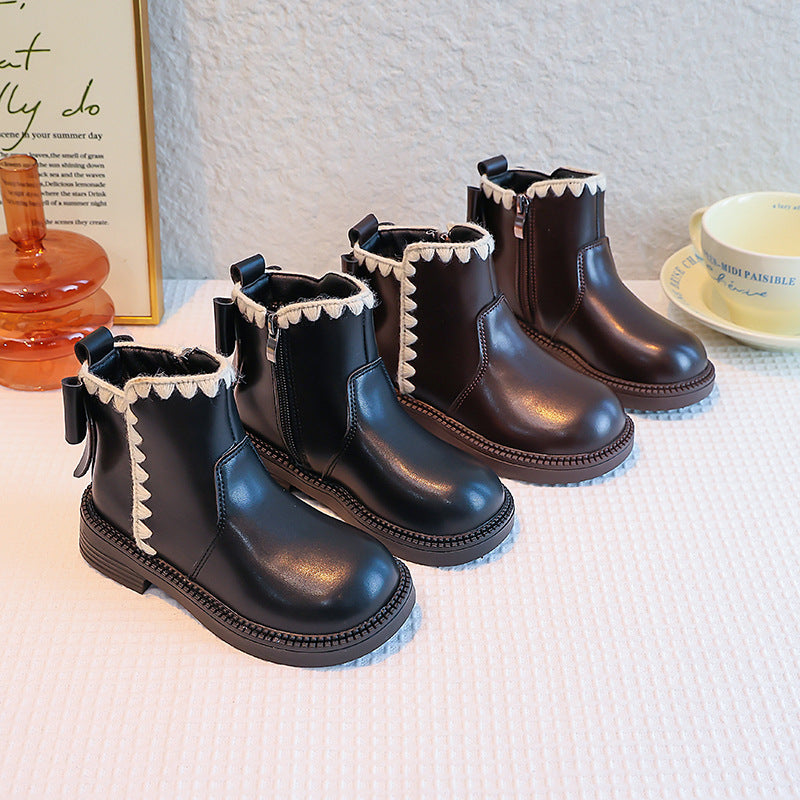 Mädchen-Lederstiefel mit Samtfutter