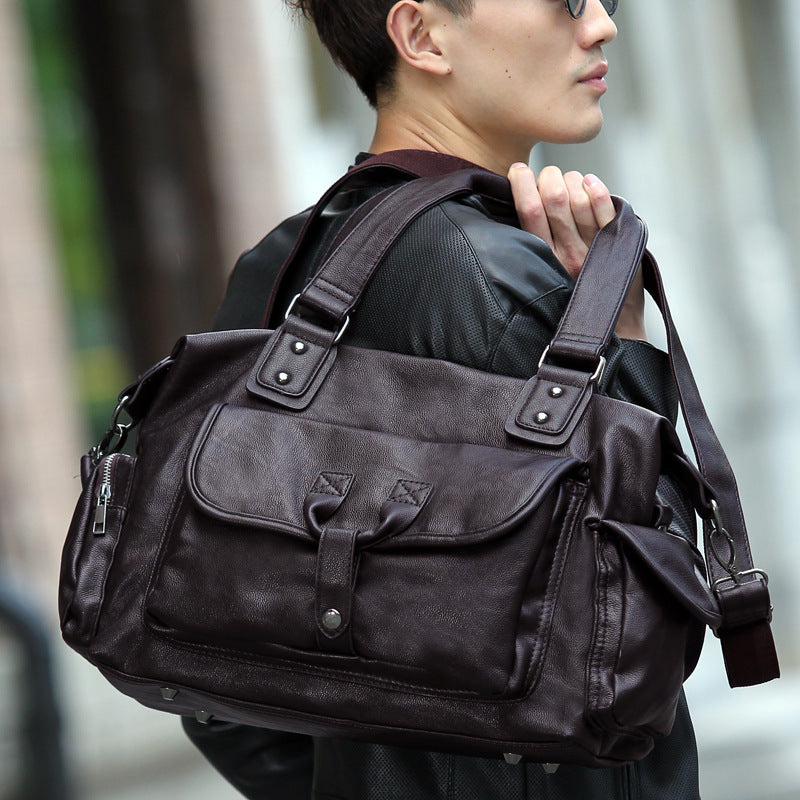 Männerhandtasche für Reisen – PU-Leder, schwarz/braun – Bild 3 | LuxeStyle