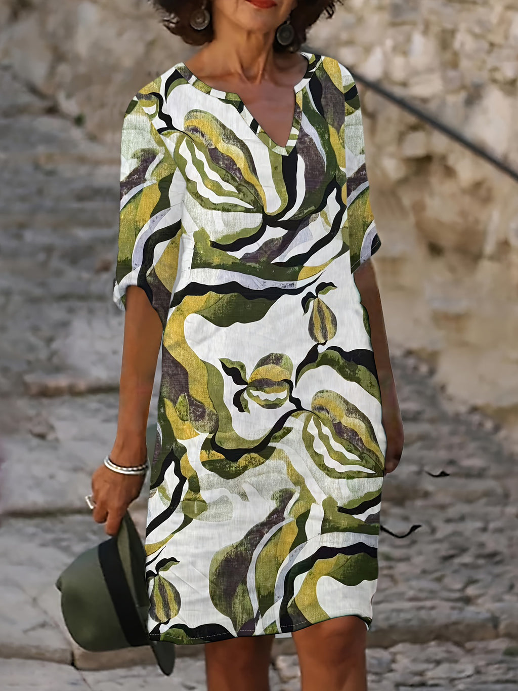 V-Ausschnitt Kleid mit Blumenprint