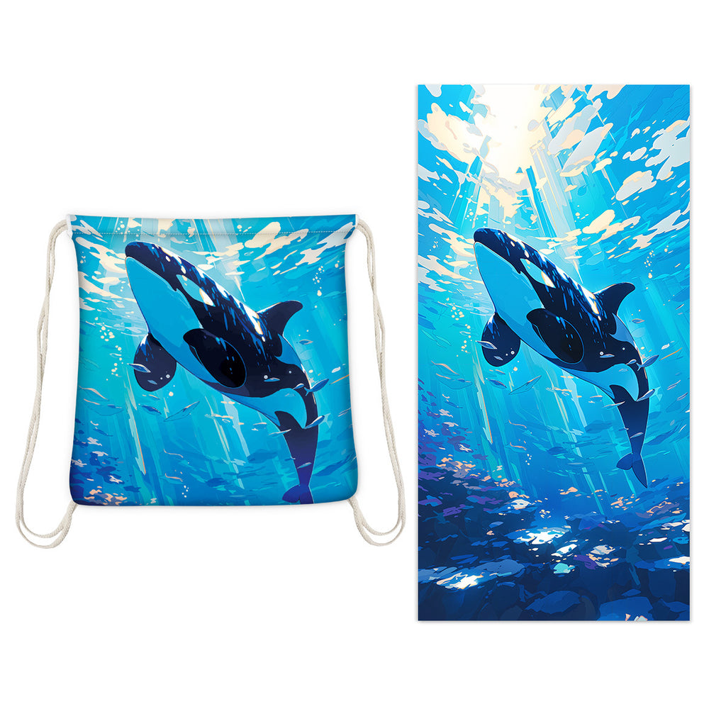 Badetuch mit integriertem Rucksack