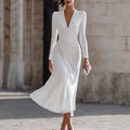 Plissiertes V-Ausschnitt Langarmkleid – Bild 7 | LuxeStyle