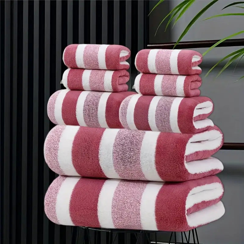 Coral Fleece Handtuch-Set, breit gestreift