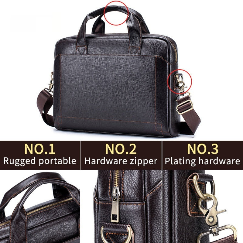 Leder-Umhängetasche für Herren, 15 Zoll, schwarz – Bild 2 | LuxeStyle