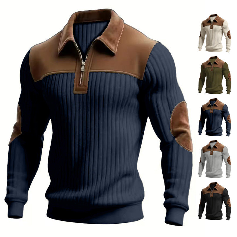 Herren Strickpullover mit Kerbkragen und Patchwork