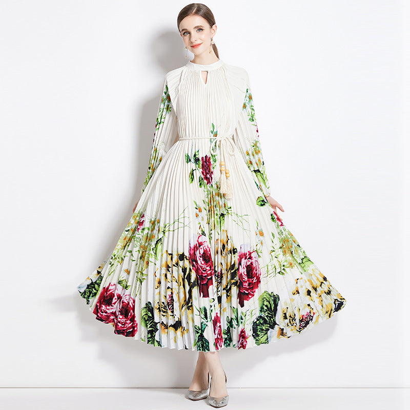 Print-Dress mit Lanternärmeln und Tasseln