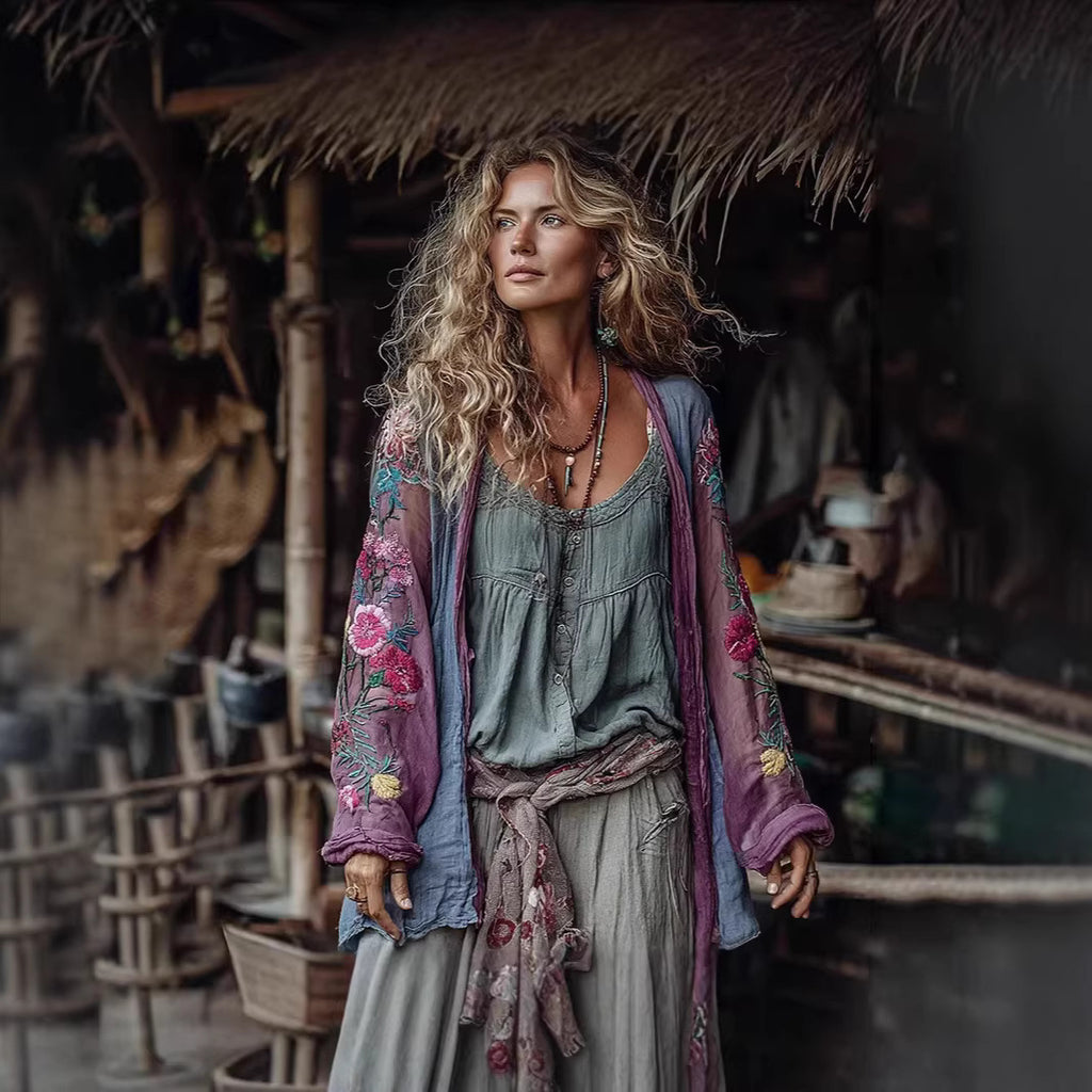 Ärmellose Bluse mit Schal-Design und 3D-Muster – Bild 3 | LuxeStyle