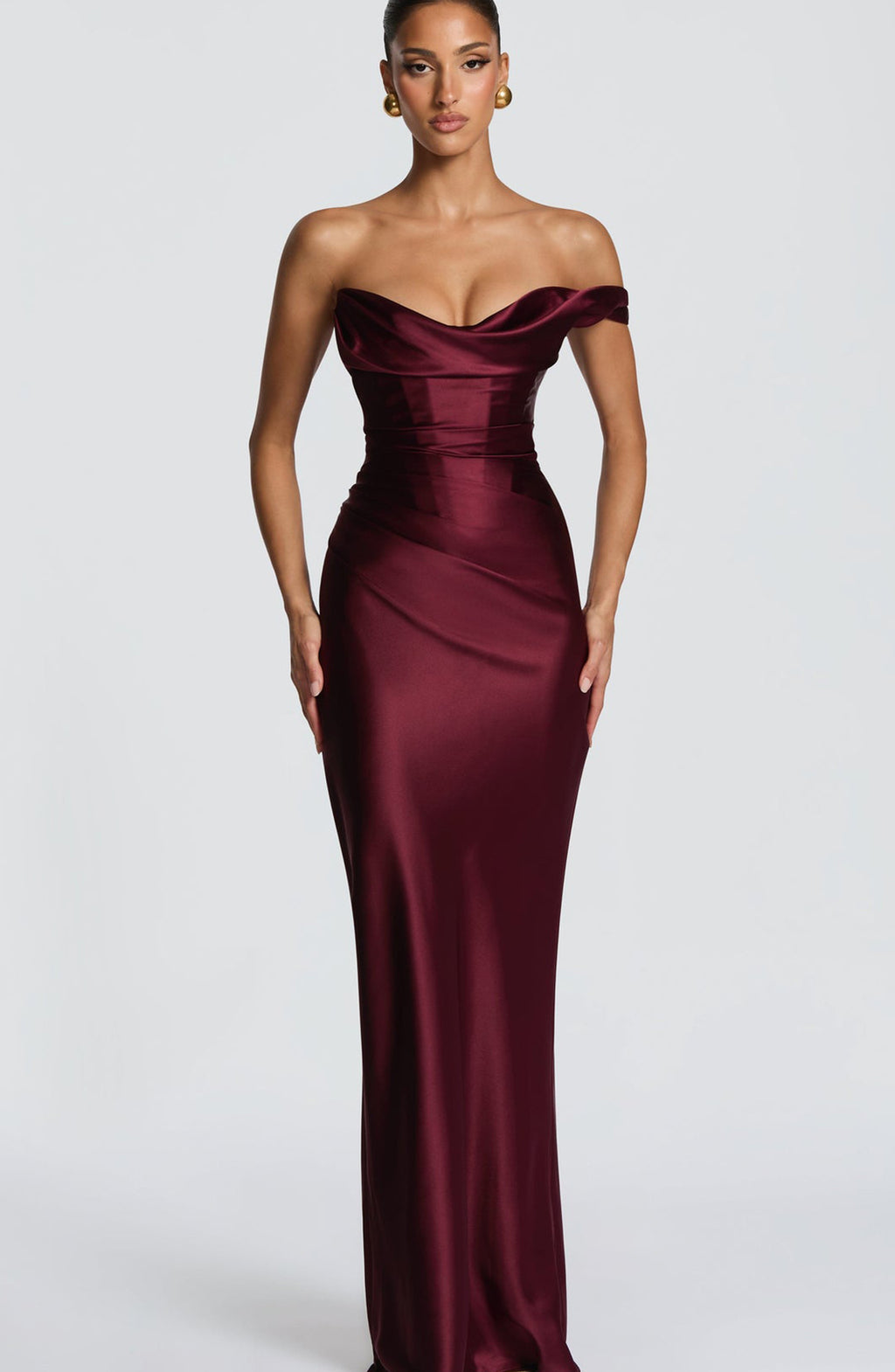Off-Shoulder Satin-Kleid mit Taillenschnürung