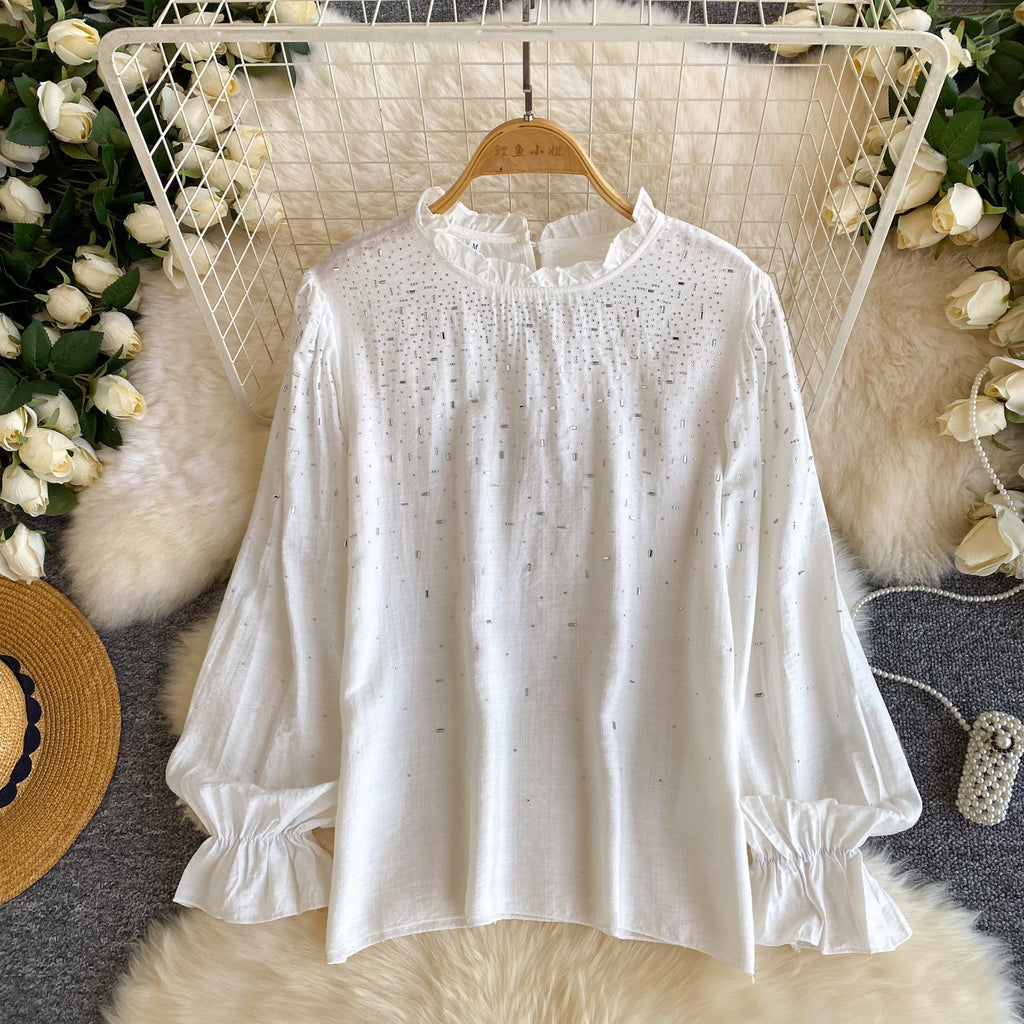 Romantische Langarmbluse mit Rüschen & Perlen – Bild 8 | LuxeStyle