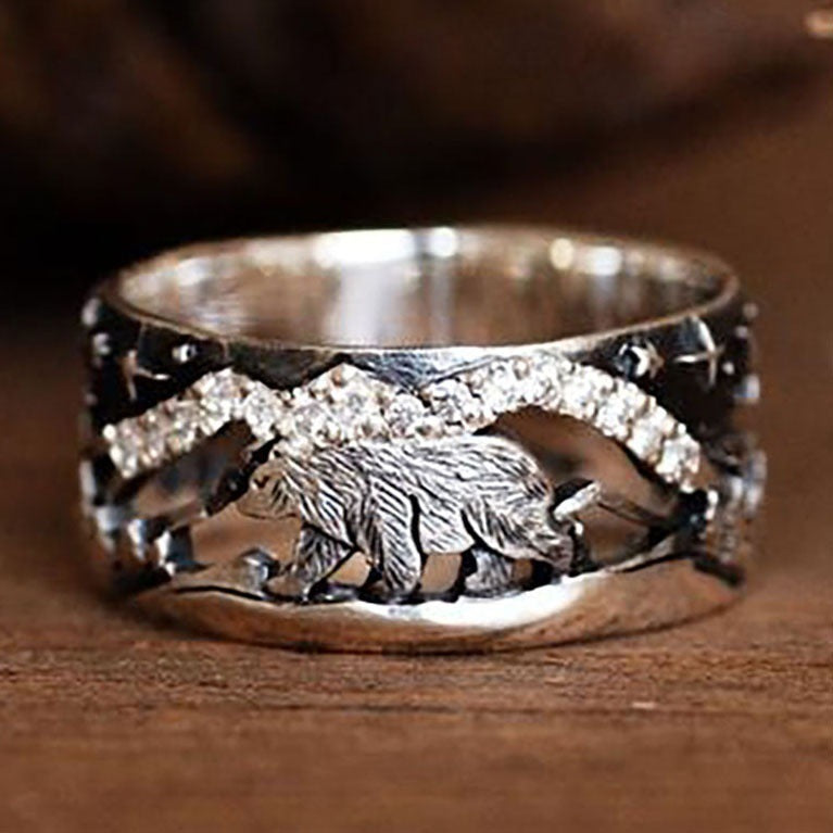 Partner-Ring Bär Vintage Edelstahl mit Tier-Motiv