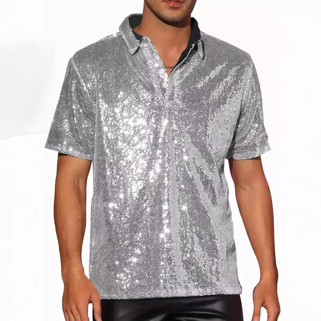Herren Vintage Disco Polo-Shirt mit Glitzer