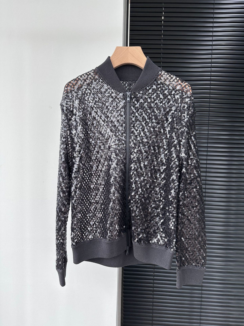 Leinen-Blazer mit Pailletten und Stehkragen