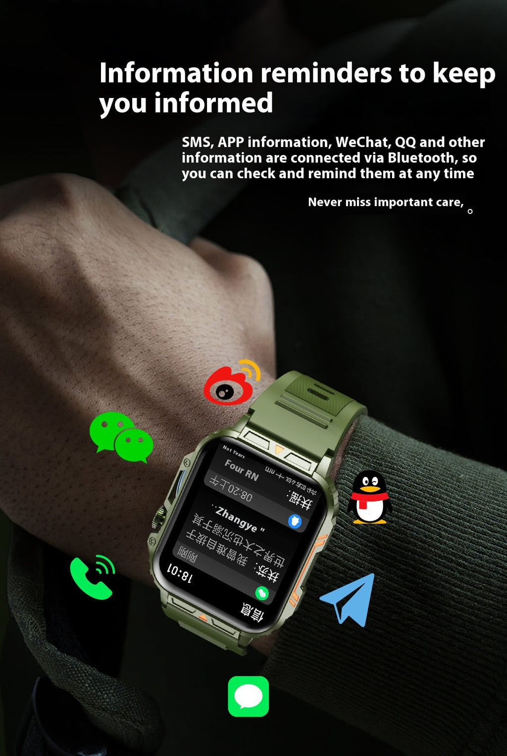 Sport-Armbanduhr mit Bluetooth-Call & Schrittzähler