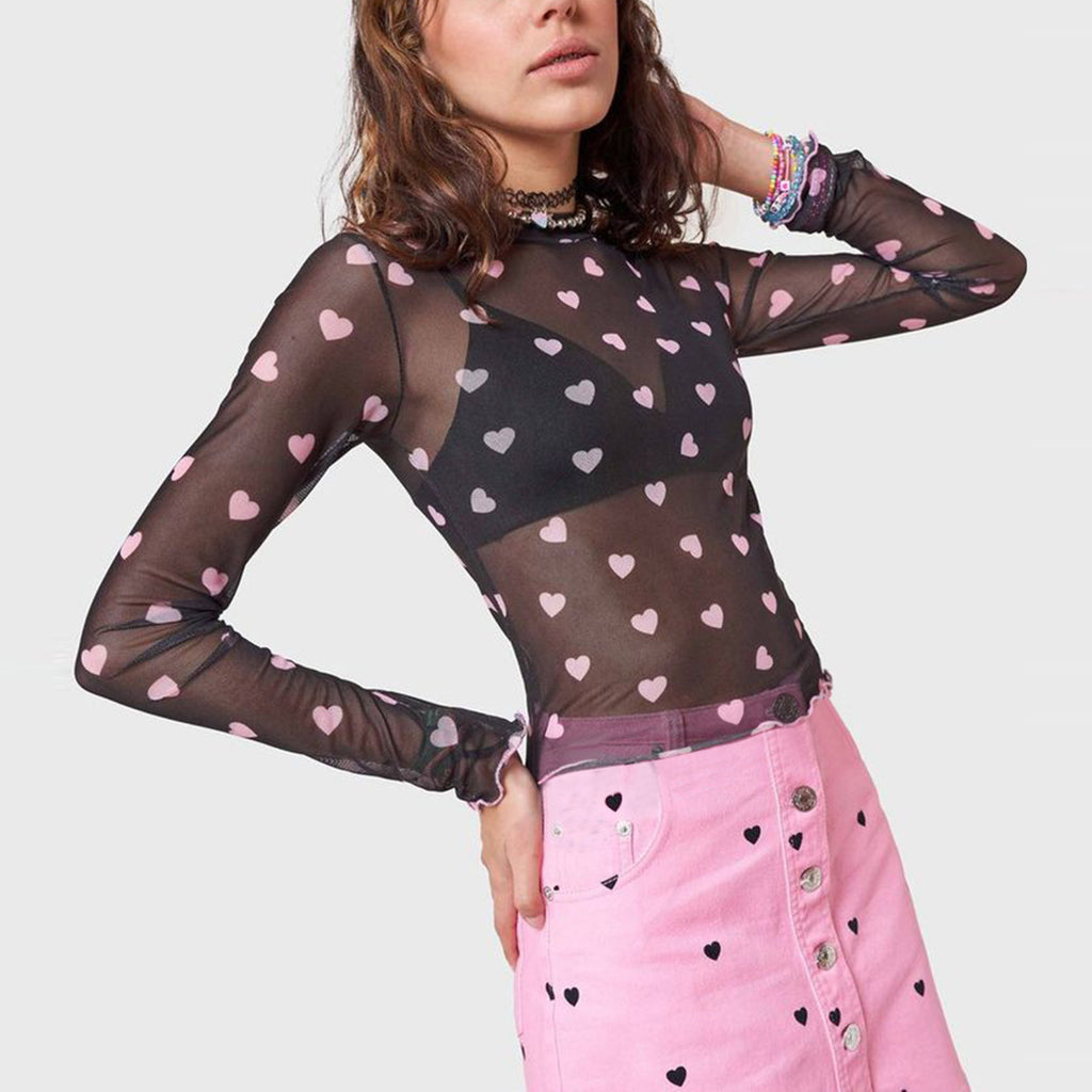 Damen Langarm-Bodysuit mit Herz-Print