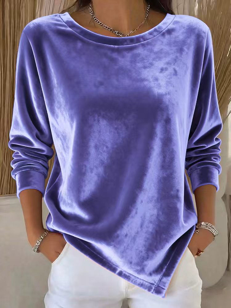 Samtbluse mit Rundhals und langen Ärmeln – Bild 4 | LuxeStyle