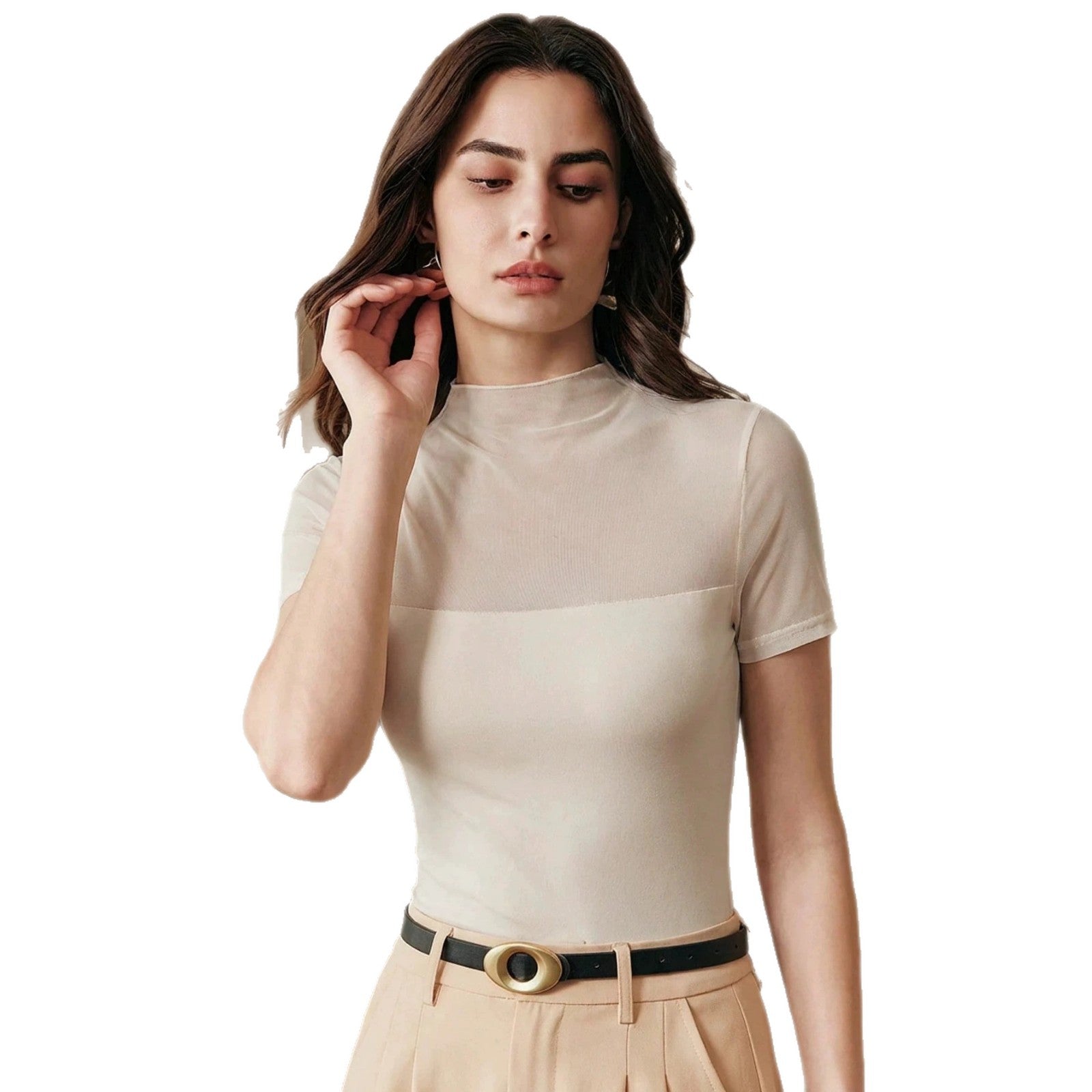 Figurbetontes Mesh-Shirt mit kurzen Ärmeln