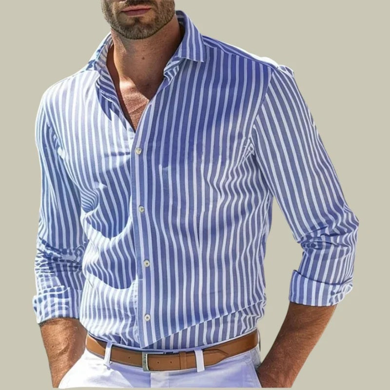 Gestreiftes Langarmshirt mit Knopfleiste – Bild 3 | LuxeStyle