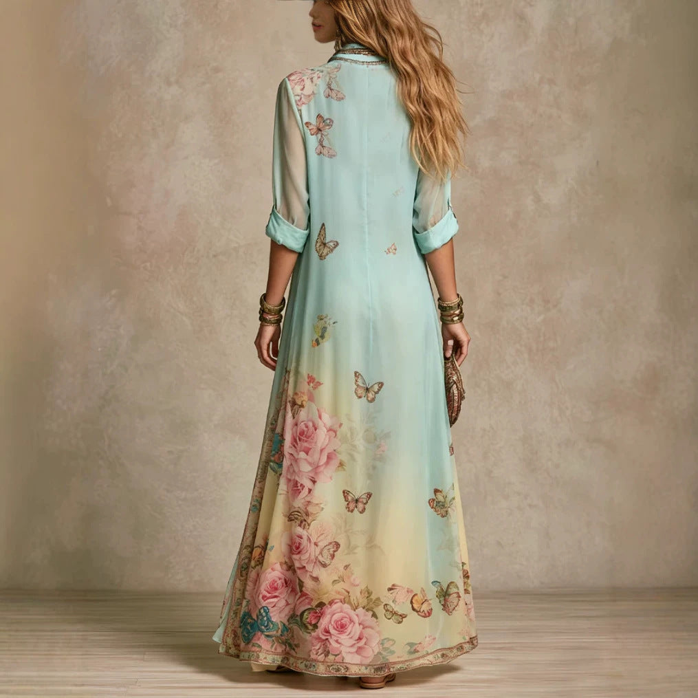 Barock-Chiffonkleid mit Blumenmuster