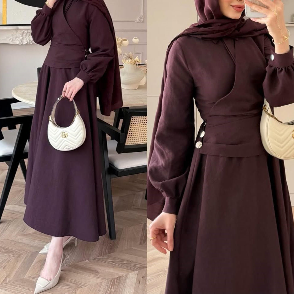 Damen Kleid mit Puffärmeln und Taillengürtel