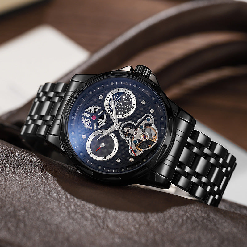 Wasserdicht Leuchtend Luxus-Trend Automatik Leder-Stahl-Armbanduhr