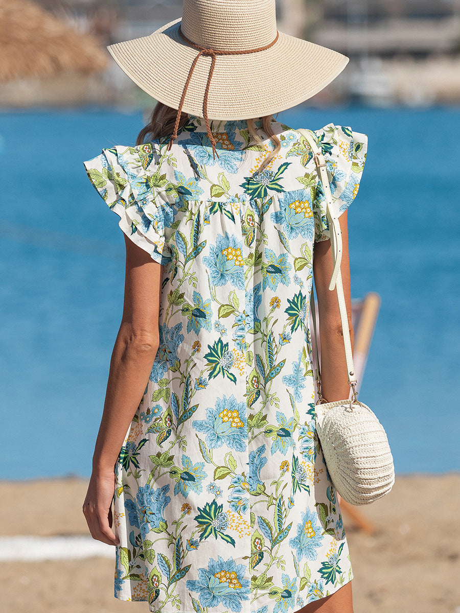 V-Ausschnitt Spitzenkleid mit Blumenmuster