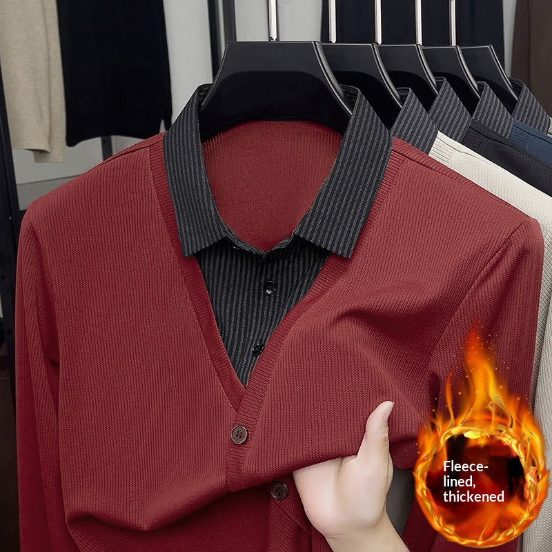 Fleece-gefülltes Langarm-Strickshirt mit Kragen – Bild 4 | LuxeStyle