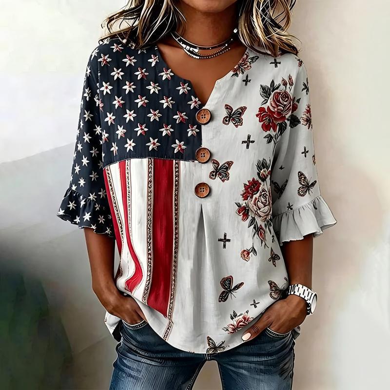 Spitzenbesetzte Bluse mit Blumenmuster