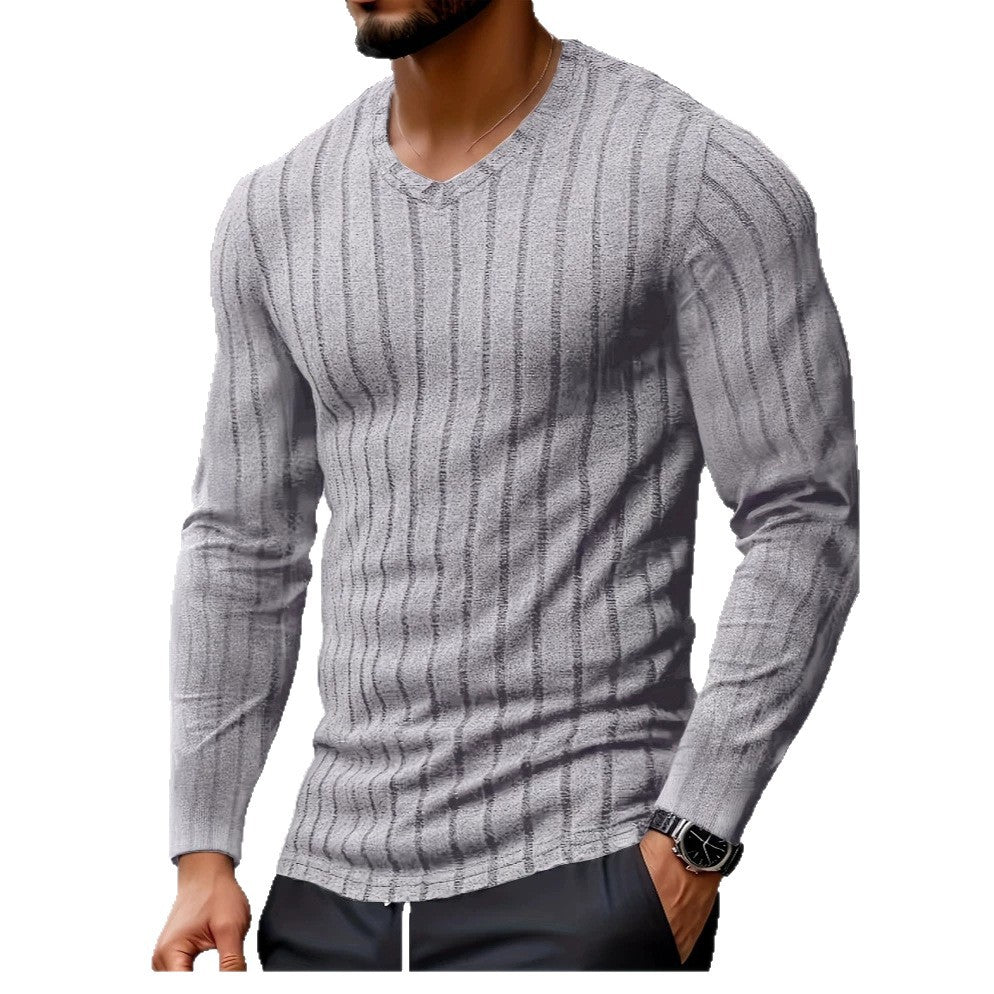 Herren V-Ausschnitt Strickpullover mit Streifen – Bild 3 | LuxeStyle
