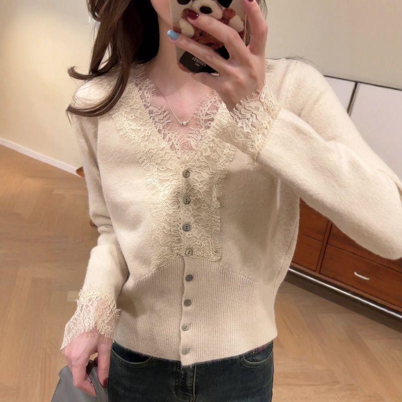 Schlankmachendes Langarm-Shirt mit Spitze