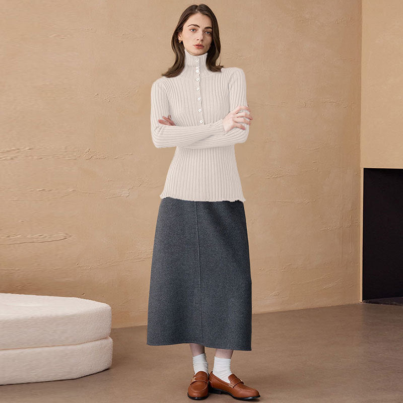Ribbed Chunky Turtleneck Cashmere Pullover Damen Slim Fit