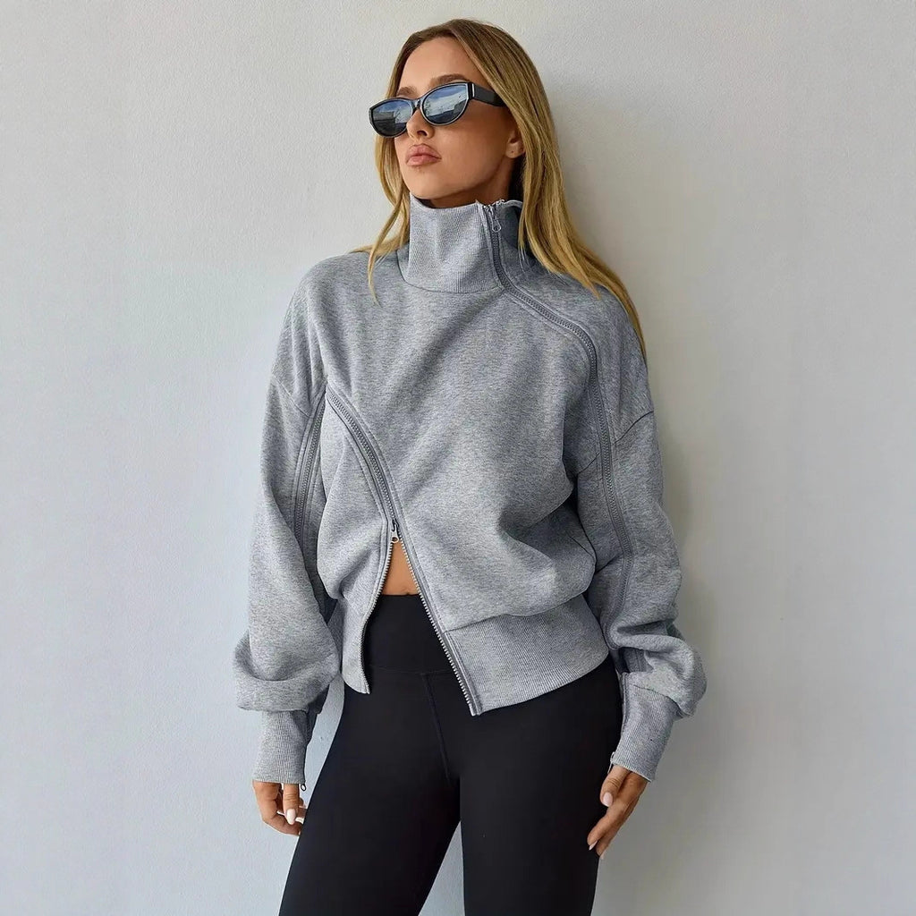Kurzer Hoodie mit Mock-Neck und Kontrast-Reissverschluss