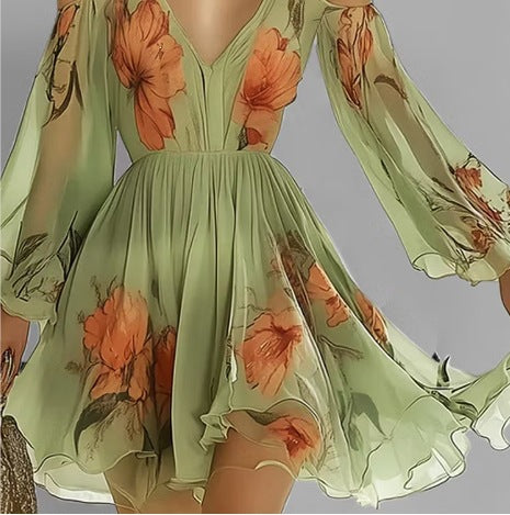 Off-Shoulder Chiffonkleid mit Blumenprint
