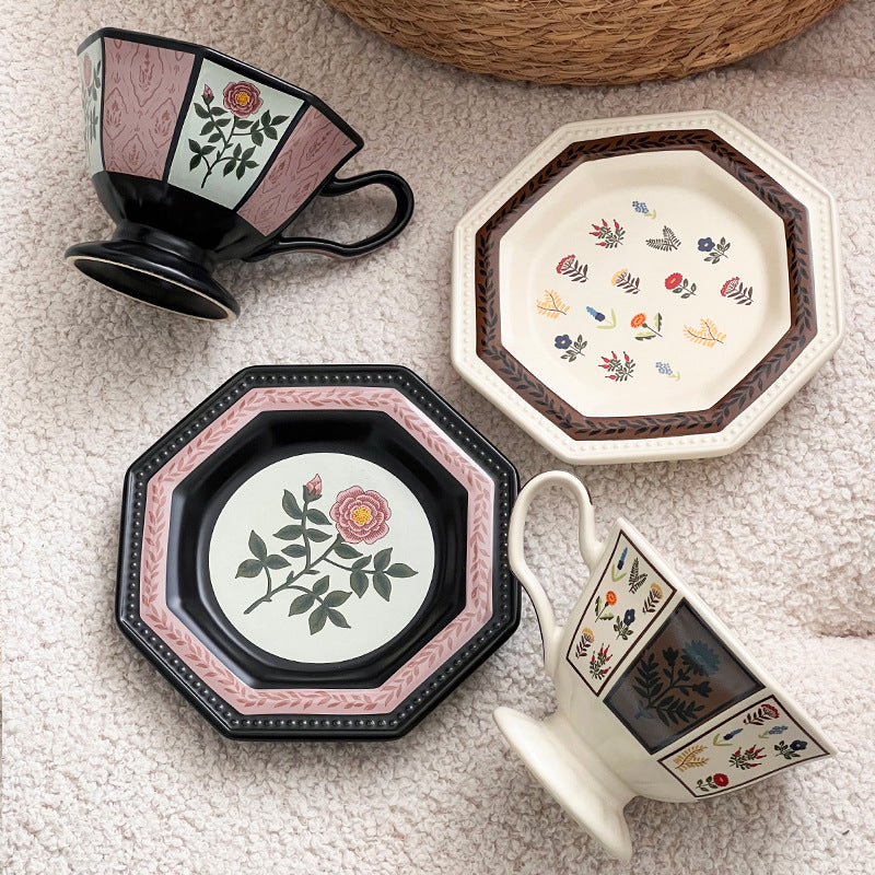 Retro-Oktagonalblumenkeramik Tasse & Untersetzer – Bild 9 | LuxeStyle