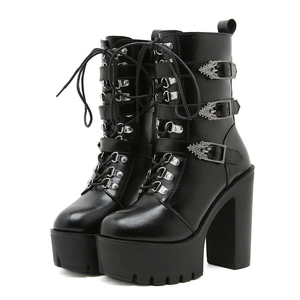Mid-Calf Chunky Boots mit Schnalle