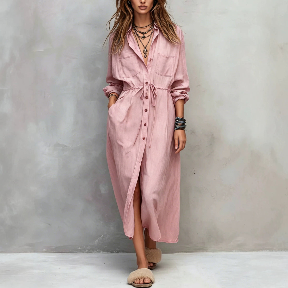 Hemdblusenkleid mit Kordelzug – Bild 7 | LuxeStyle