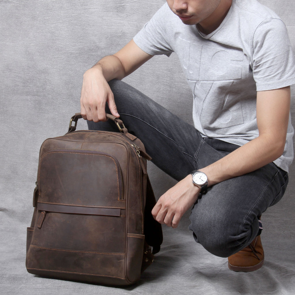 Retro-Lederrucksack für Herren – dunkelbraun – Bild 4 | LuxeStyle