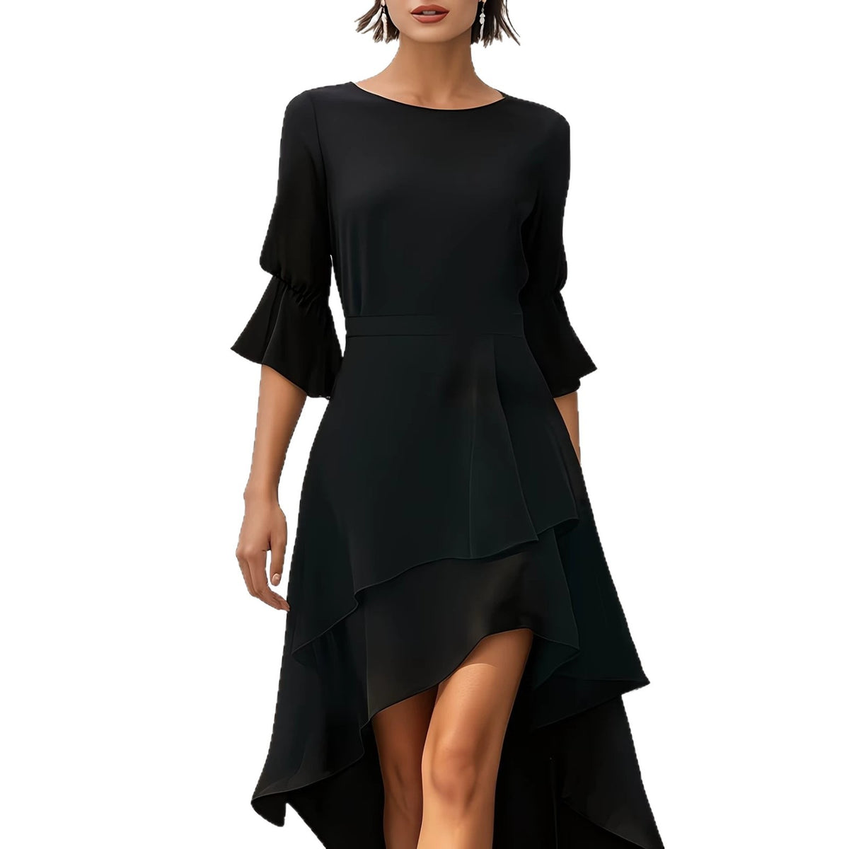 Unregelmässiges Kleid mit Rüschen – Bild 3 | LuxeStyle