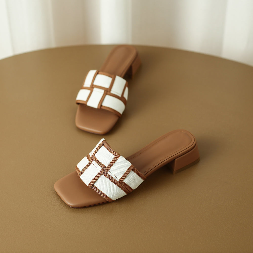 Karierte Mid-Heel Sandalette mit eckiger Spitze – Bild 5 | LuxeStyle