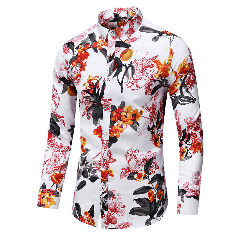Herrenhemd mit Blumenmuster, Langarm