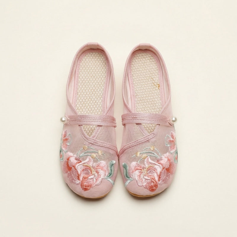 Sommer Mesh Sandalen mit Blumenstickerei