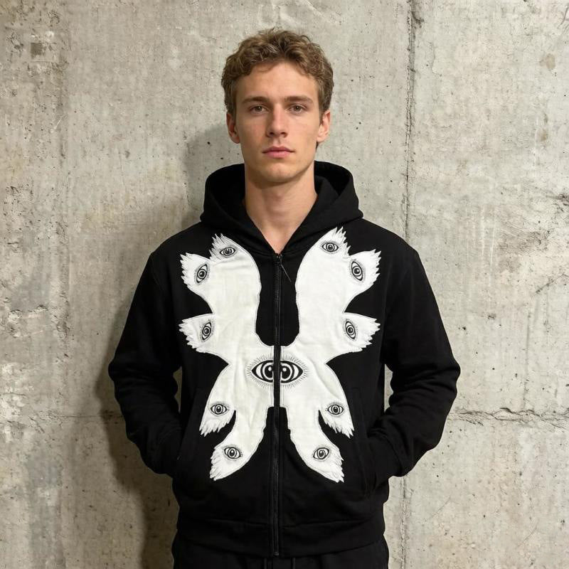 Kapuzen-Cardigan mit Augen-Print für Herren