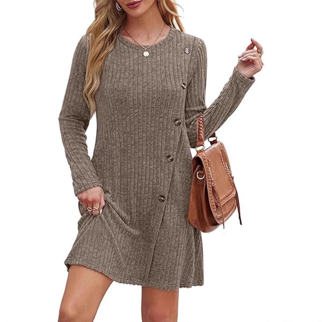 Geripptes Langarm-Freizeitkleid für Damen